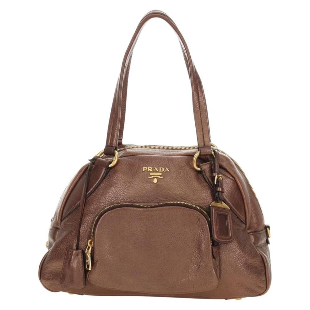 Prada Leather Ready Lock Shoulder Tote Brown
